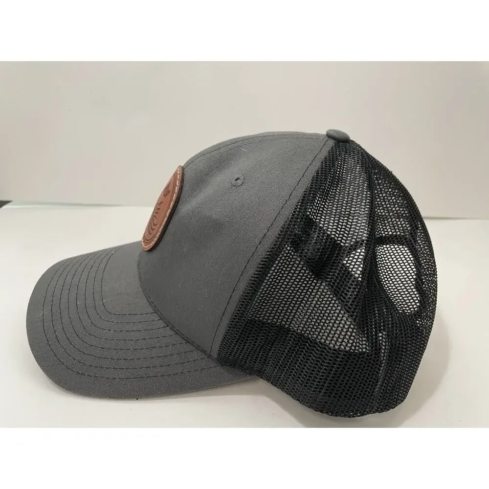 Richardson 112 Trucker Hat Golf Flag Leather Patch Gray Black SnapBack Cap